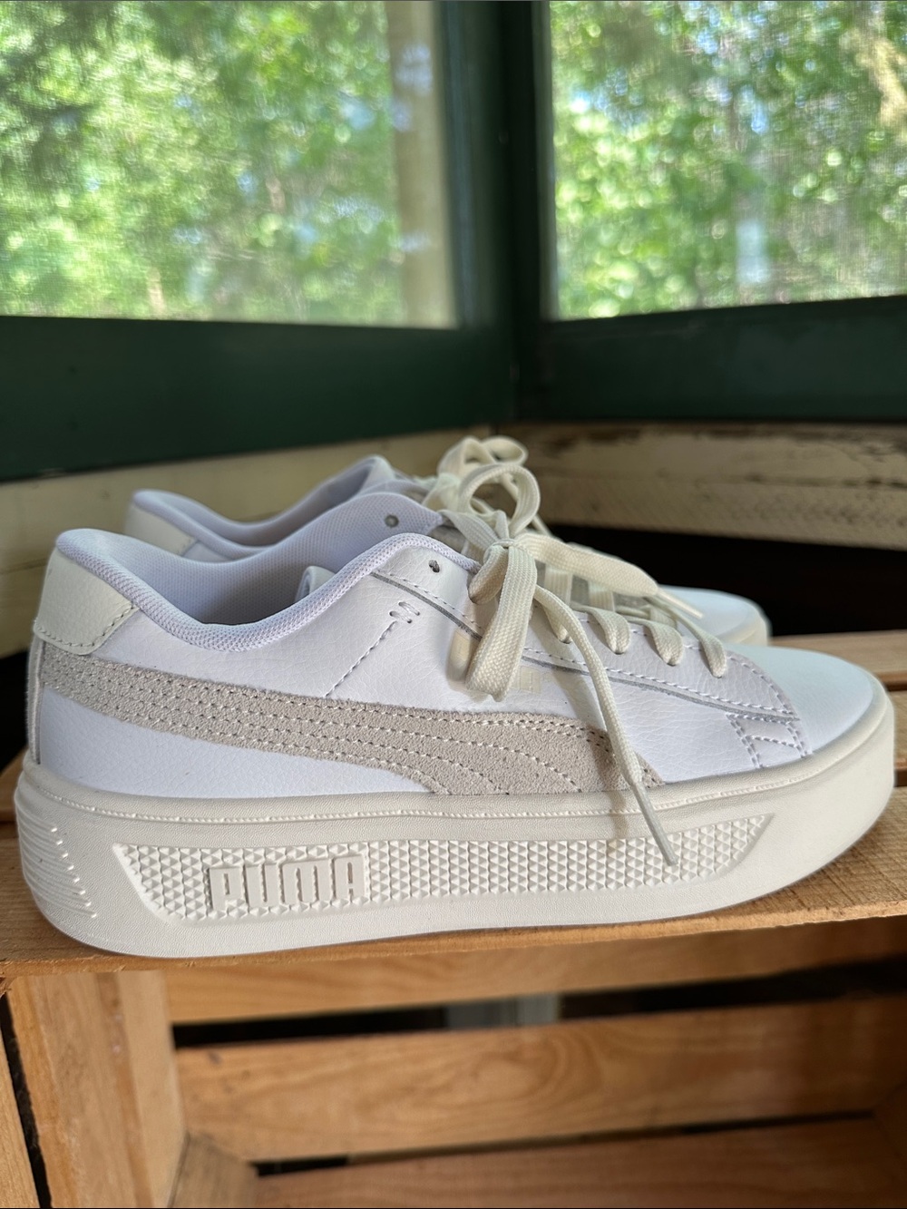 Puma Women's Cream-White Platform Sneakers